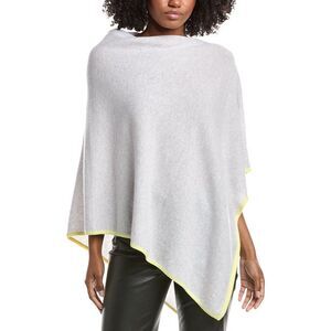 Forte Cashmere Contrast Trim Cashmere Poncho, Grey